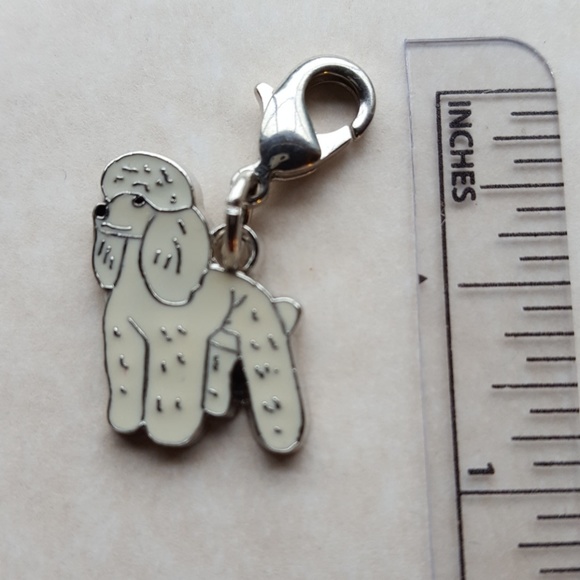 Poodle white enamel  charm with lobster claw clip. - Picture 1 of 3